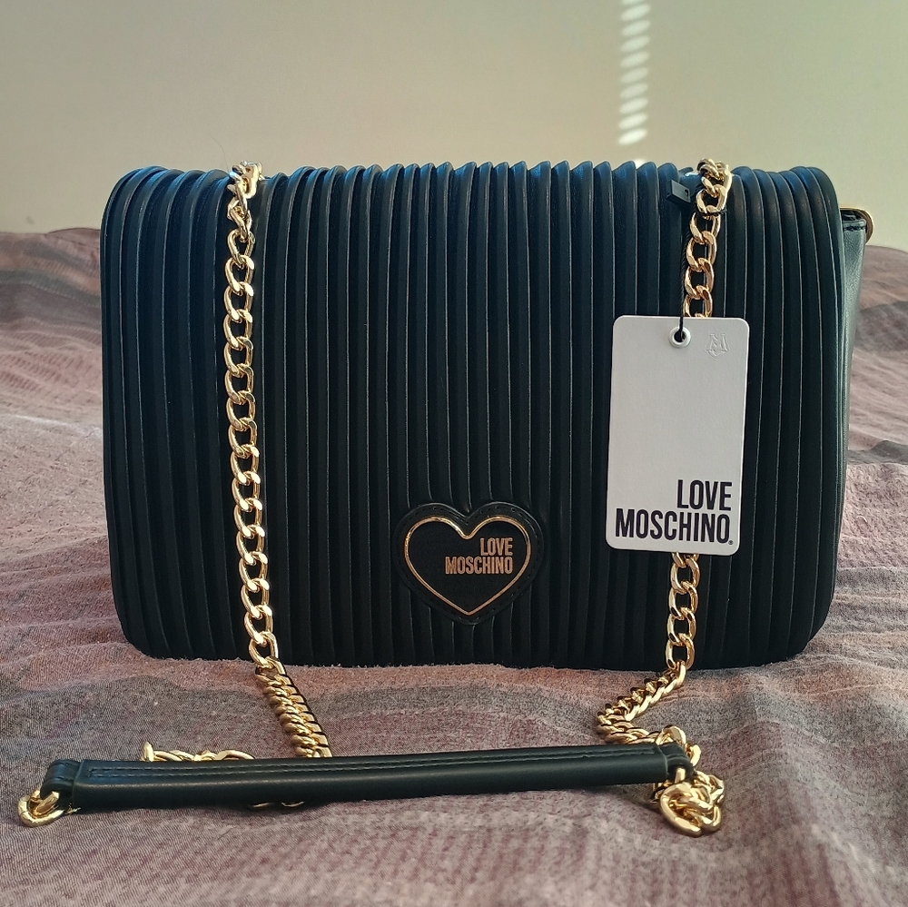 Love Moschino Borsa Pleated PU Nero Black Chain Bag